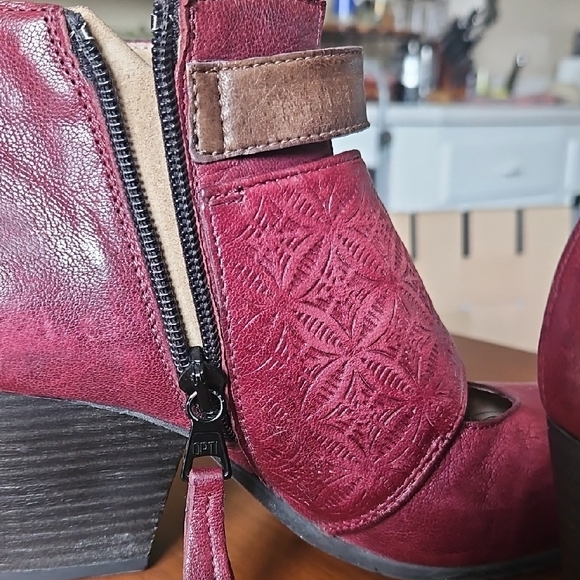 Miz Mooz Burgundy Cutwork Leather Ankle-Strap Heels - Picture 7 of 10